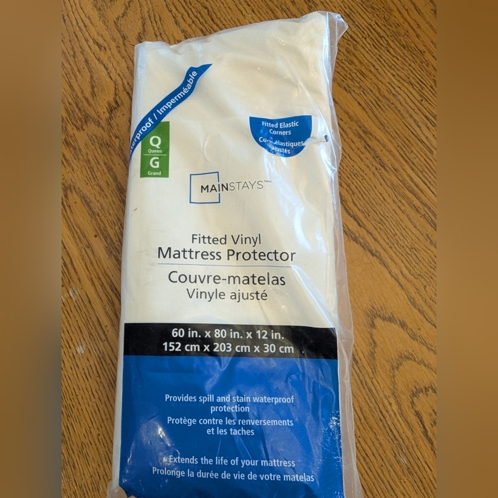 New Mainstays Mattress Protector Queen Fitted Vinyl Mattress Pad, Mattress Cover